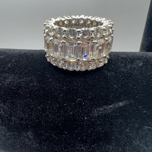 Women’s Ring Triple Row Italo Sterling Silver Created EternityBand Size 6 925 - Picture 4 of 16